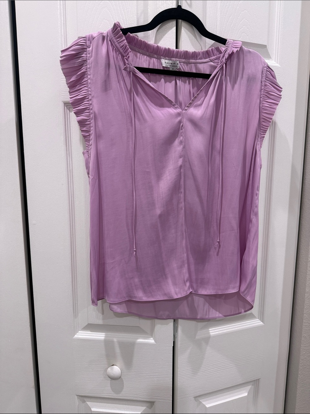 Current Air Lavender Tie-Neck Ruffle Cap Sleeve Blouse